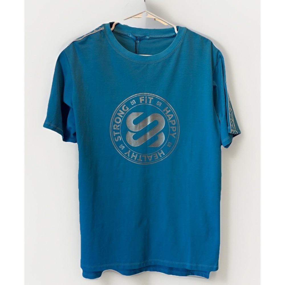 Sharny & Julius Tee Men's Size Medium Black Label SJ Glitter Ribbon‎ Blue Cotton